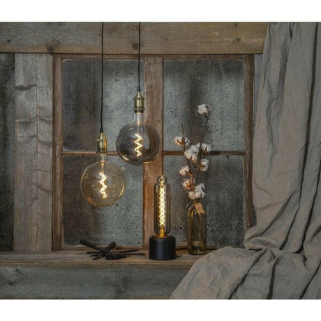 Dekorative, dimmbare LED Leuchte im industrial Design mit Smokey-Glas.