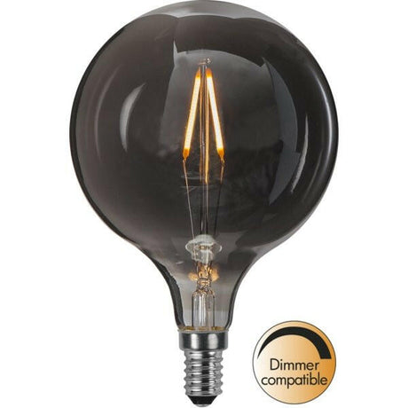 Dekorative, dimmbare LED Leuchte im industrial Design mit Smokey-Glas und einer E14 Fassung.