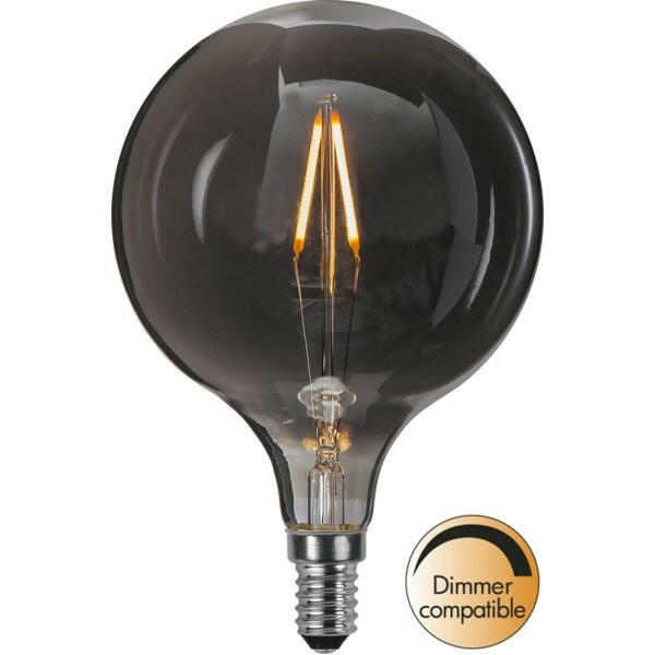 Dekorative, dimmbare LED Leuchte im industrial Design mit Smokey-Glas und einer E14 Fassung.