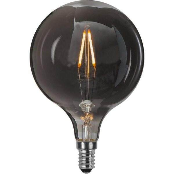 Dekorative, dimmbare LED Leuchte im industrial Design mit Smokey-Glas und einer E14 Fassung.