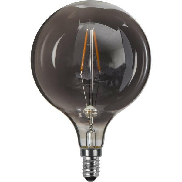 Dekorative, dimmbare LED Leuchte im industrial Design mit Smokey-Glas und einer E14 Fassung.