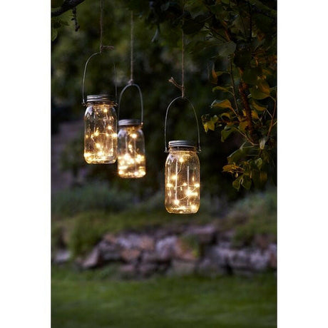 Dekorative LED Solar-Laterne "Jamjar" aus Glas und Metall.