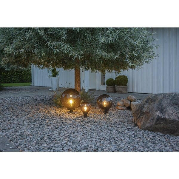Dekorative runde Gartenleuchte mit Smokey-Glas und einer E27 Fassung.