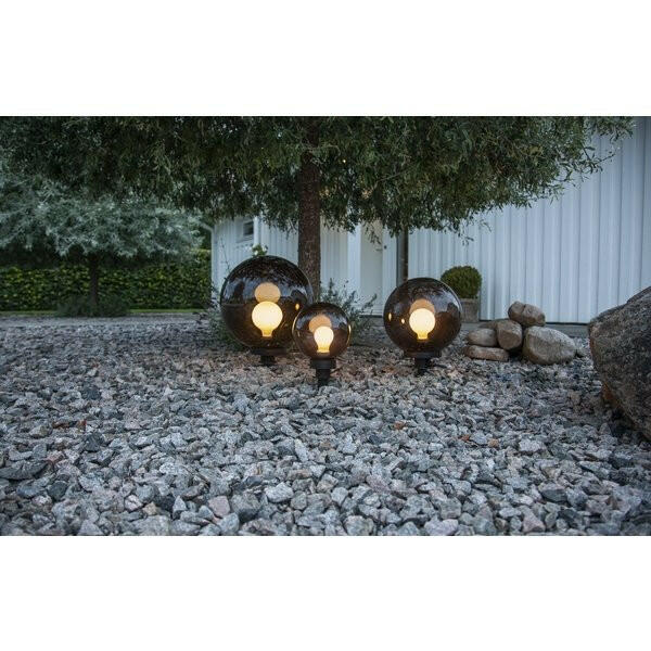 Dekorative runde Gartenleuchte mit Smokey-Glas und einer E27 Fassung.