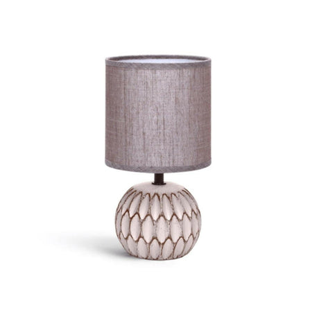 Dekorative Tischlampe aus Keramik mit schöner Struktur und rundem Stoffschirm  Lichttechnik24.de.