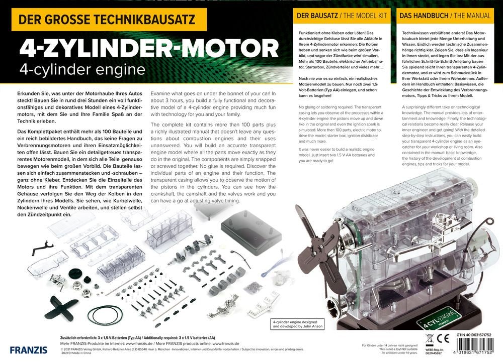 Der große Technikbausatz 4-Zylinder-Motor.