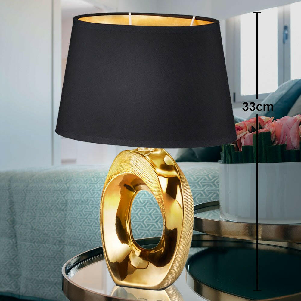 Design Tischleuchte, Keramik, gold-schwarz, H 33 cm, TABA.