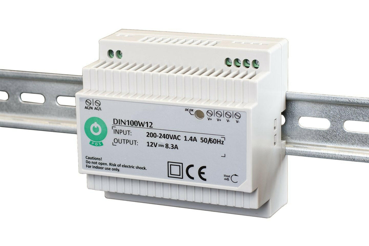 DIN100: Schaltnetzteil, Hutschiene 100 W Serie, Konstantspannung, 12 V DC / 8,3 A.