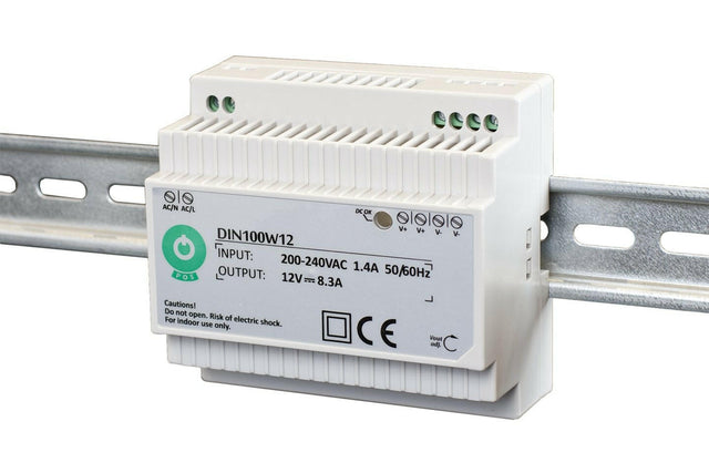 DIN100: Schaltnetzteil, Hutschiene 100 W Serie, Konstantspannung, 12 V DC / 8,3 A.
