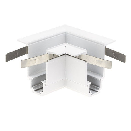 Eckverbinder für LED-Einbau-Schienensystem, R35, 3-Phasen, magnetisch, weiß.