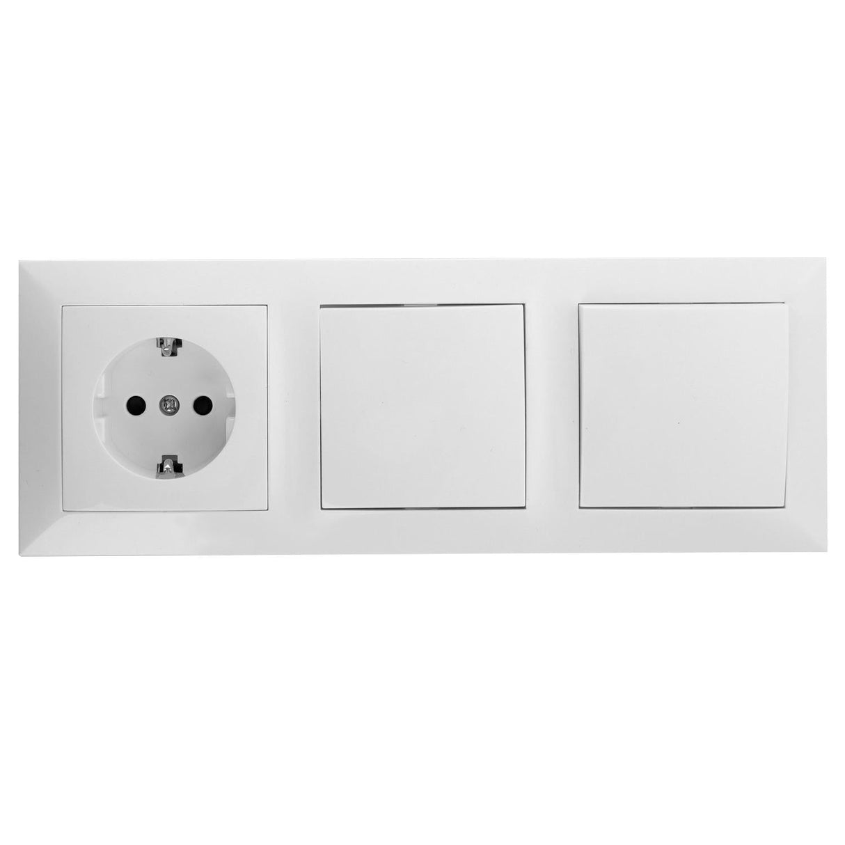 Einbau-Schutzkontakt-Steckdose mit 2 Wechselschaltern, 16 A, 250 V, weiß.