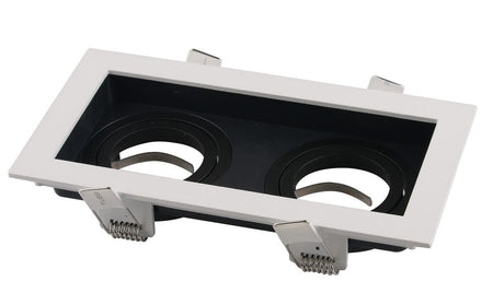 Einbaurahmen für 2x GU10- /MR16-Leuchtmittel, eckig,  45° schwenkbar, weiß/schwarz  Lichttechnik24.de.