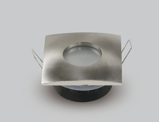 Einbaurahmen für GU10- /MR16-Leuchtmittel, Alu, IP65, eckig, Satin Nickel.