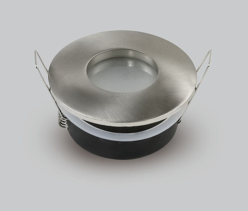 Einbaurahmen für GU10- /MR16-Leuchtmittel, Alu, IP65, rund, Satin Nickel.