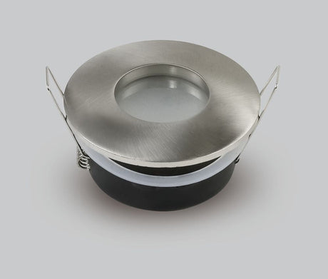 Einbaurahmen für GU10- /MR16-Leuchtmittel, Alu, IP65, rund, Satin Nickel.