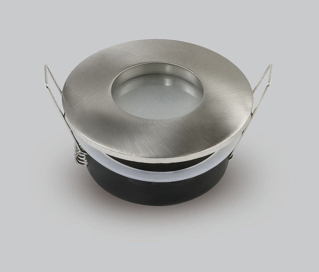 Einbaurahmen für GU10- /MR16-Leuchtmittel, Alu, IP65, rund, Satin Nickel.