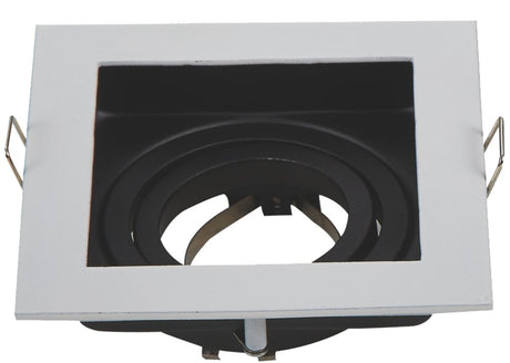 Einbaurahmen für GU10- /MR16-Leuchtmittel, eckig,  45° schwenkbar, weiß/schwarz  Lichttechnik24.de.