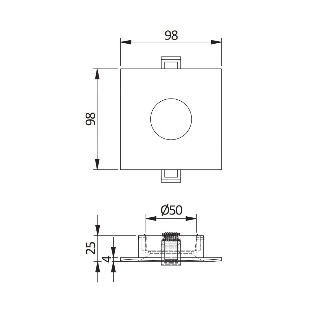 Einbauring für GU10/MR16 Leuchtmittel, IP54, satiniert, quadratisch.