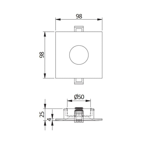 Einbauring für GU10/MR16 Leuchtmittel, IP54, schwarz, quadratisch.