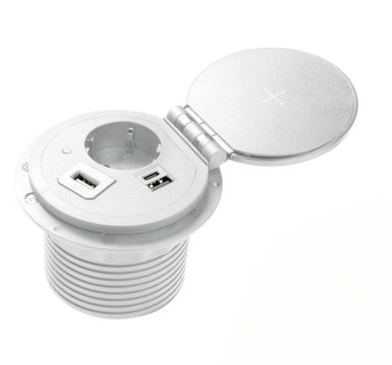 Einbausteckdose für Möbel, induktives Ladegerät, USB, HDMI, RJ-45, in weiß  Lichttechnik24.de.
