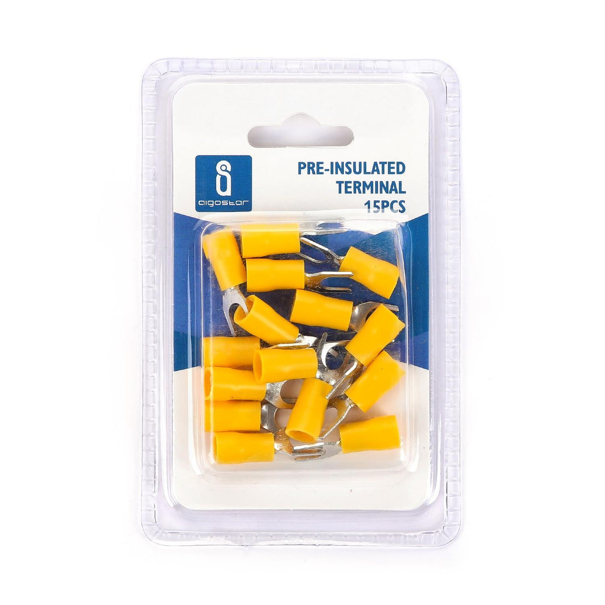 Gabel-Kabelschuhe, isoliert, 15 Stk., 5,5 - 6 mm², 25,5 x 9,8 x 6,7 mm, gelb.