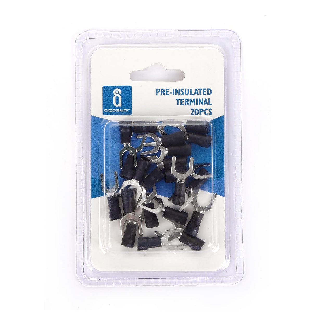 Gabel-Kabelschuhe, isoliert, 20 Stk., 1,25 - 6 mm², 21,2 x 9,5 x 4,3 mm, schwarz.