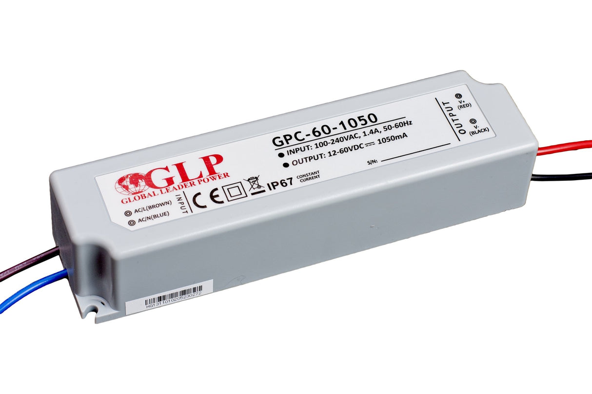 GPC-60: LED-Netzteil, 60 W Serie, IP67, konstant Strom, 9-36 V DC / 1750 mA.