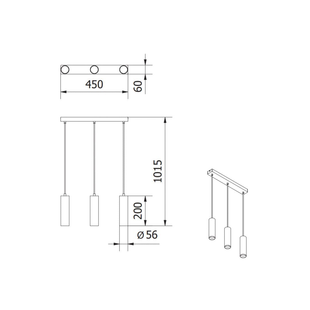 Hängeleuchte für 3xGU10-Leuchtmittel, Alu, Röhrenform, weiß.