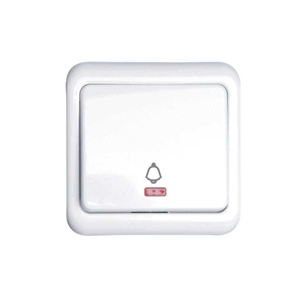 Klingeltaster mit Kontrollleuchte, 10 A, 250 V, weiß.