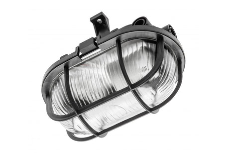 LED Aufbau Deckenleuchte, Kellerleuchte, E27, max. 40W, IP44, Kunststoffgitter, schwarz.