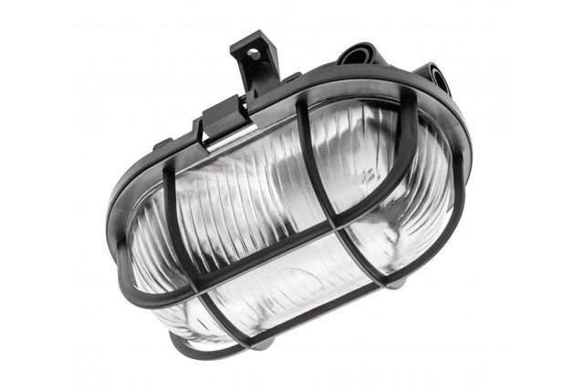 LED Aufbau Deckenleuchte, Kellerleuchte, E27, max. 40W, IP44, Kunststoffgitter, schwarz.