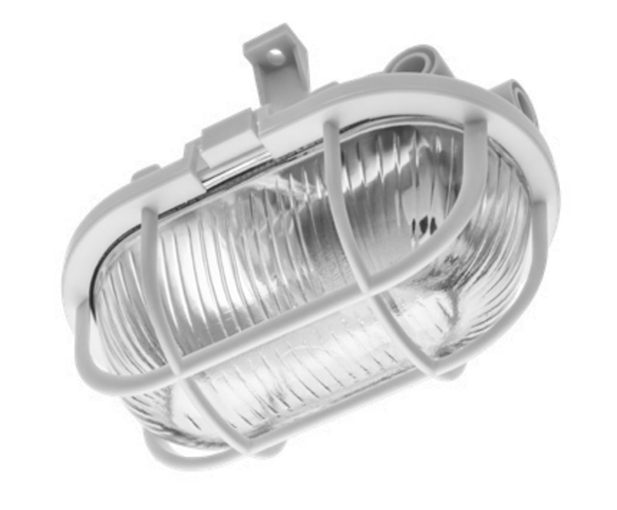 LED Aufbau Deckenleuchte, Kellerleuchte, E27, max. 40W, IP44, Kunststoffgitter, weiß.