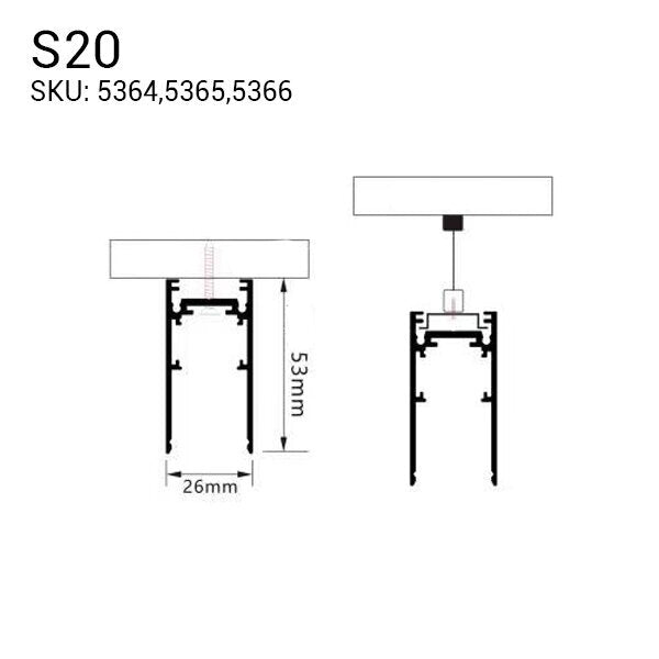 LED-Aufbau-Schienensystem, S20, 1-Phasen, magnetisch, schwarz, 1 m.