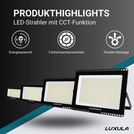 LED CCT Fluter, 300 W, 3000-6500 K (warm-, neutral-, kaltweiß), 30000 lm, schwarz, IP65  Lichttechnik24.de.