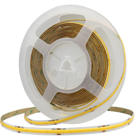 LED COB Leuchtstreifen mit 512 LEDs/m, 12 W/m, 1100 lm/m, Ra: >90, 3000K, 5 m  Lichttechnik24.de.