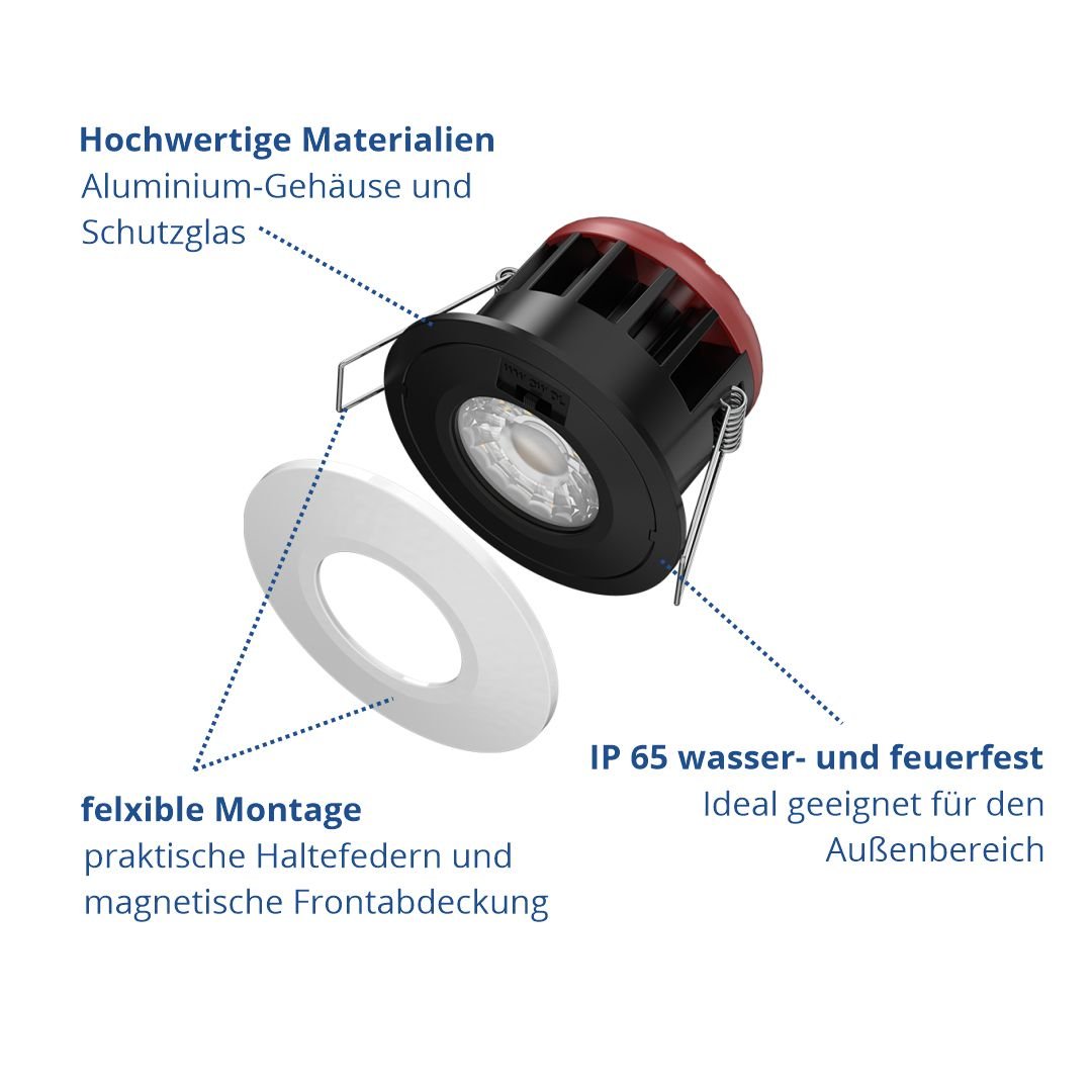 LED-Downlight, 10 W, 750lm, Feuerbeständig, 3000K, 4500K, 6000K.