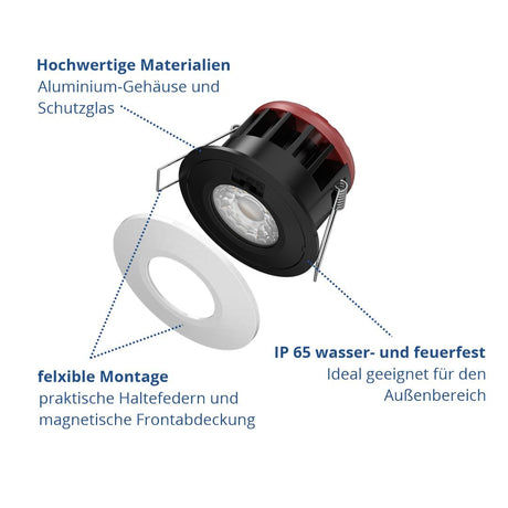 LED-Downlight, 10 W, 750lm, Feuerbeständig, 3000K, 4500K, 6000K.