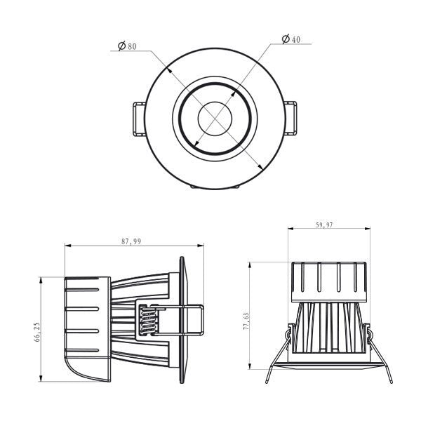 LED-Downlight CCT, 8 W, 600 lm, IP65, Feuerbeständig.