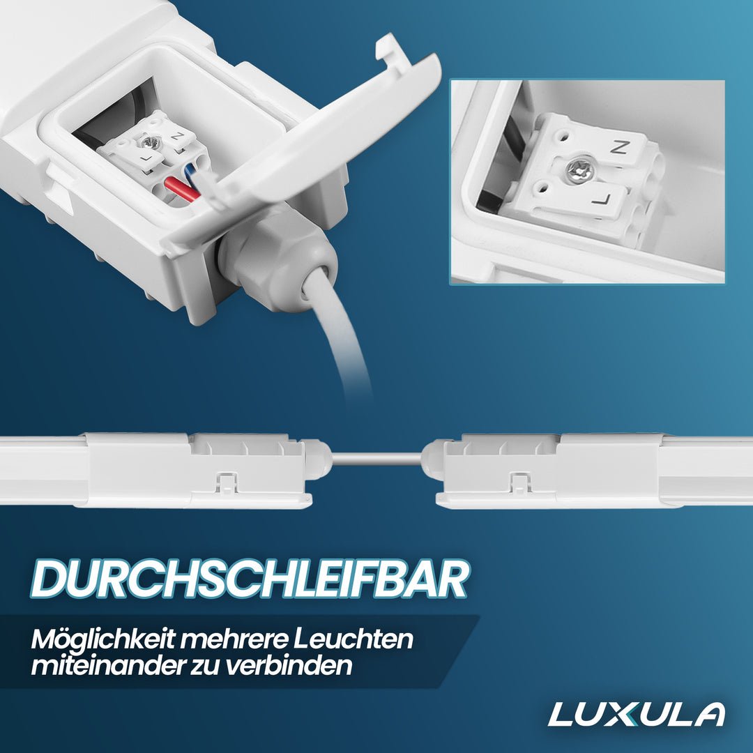 LED Feuchtraumleuchte, 150 cm, 45 W, 5175  lm, 4000 K (neutralweiß), IP66, durchschleifbar, Fast Connector.