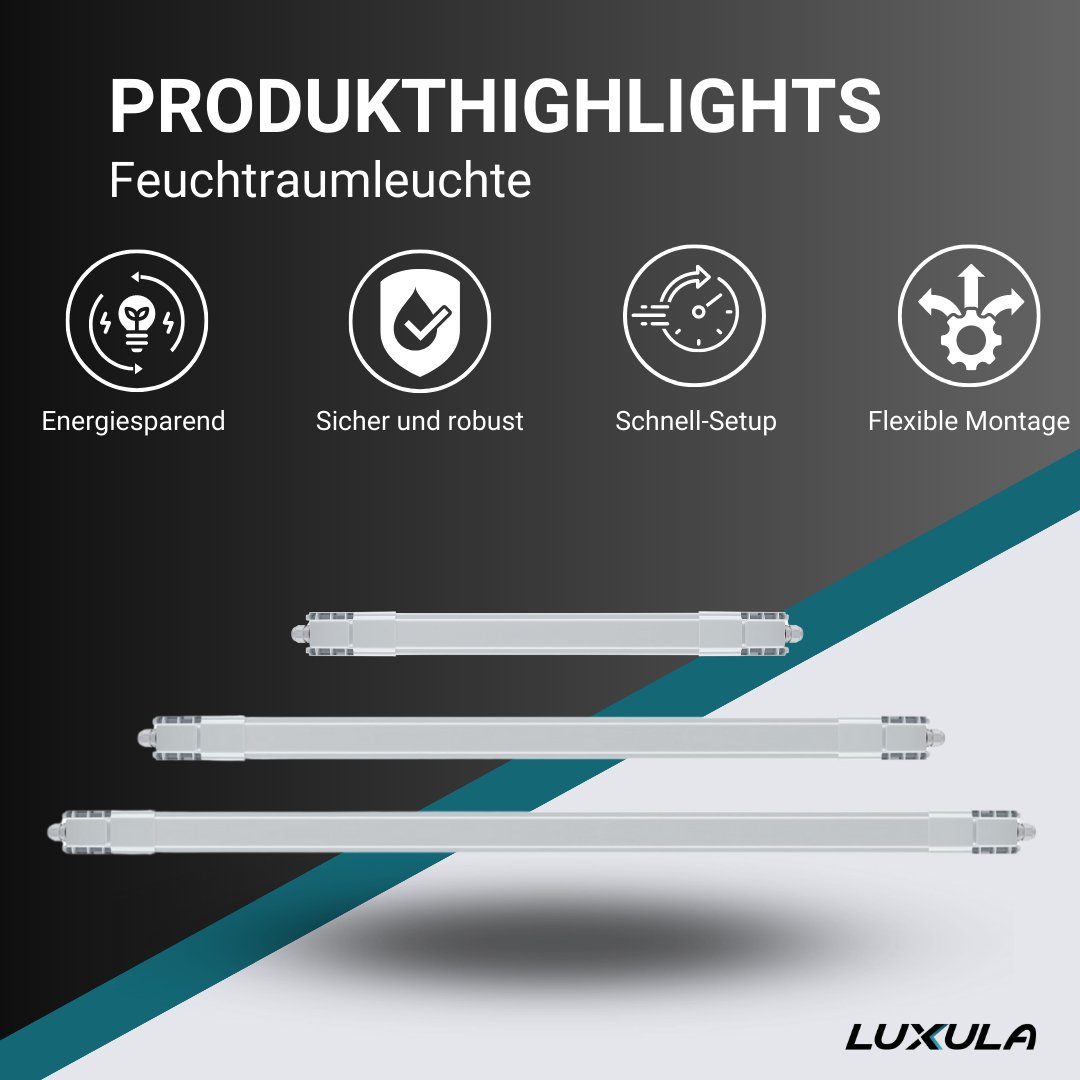 LED Feuchtraumleuchte, 150 cm, 45 W, 5175  lm, 4000 K (neutralweiß), IP66, durchschleifbar, Fast Connector.