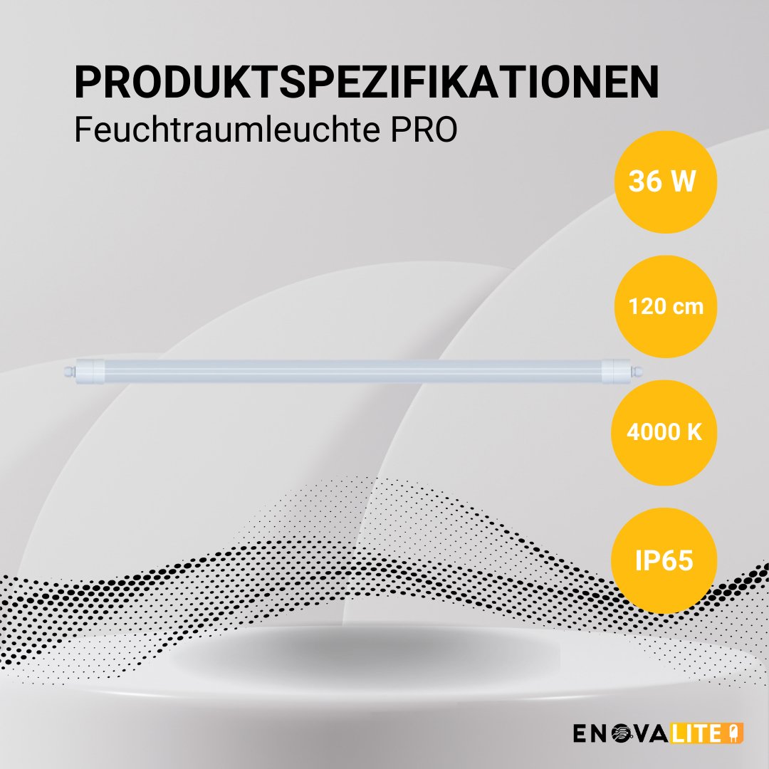 LED Feuchtraumleuchte PRO, 120cm, 36W, 4320lm, 4000K (neutralweiß), IP65, OSRAM-Netzteil, Steckklemme, durchschleifbar.