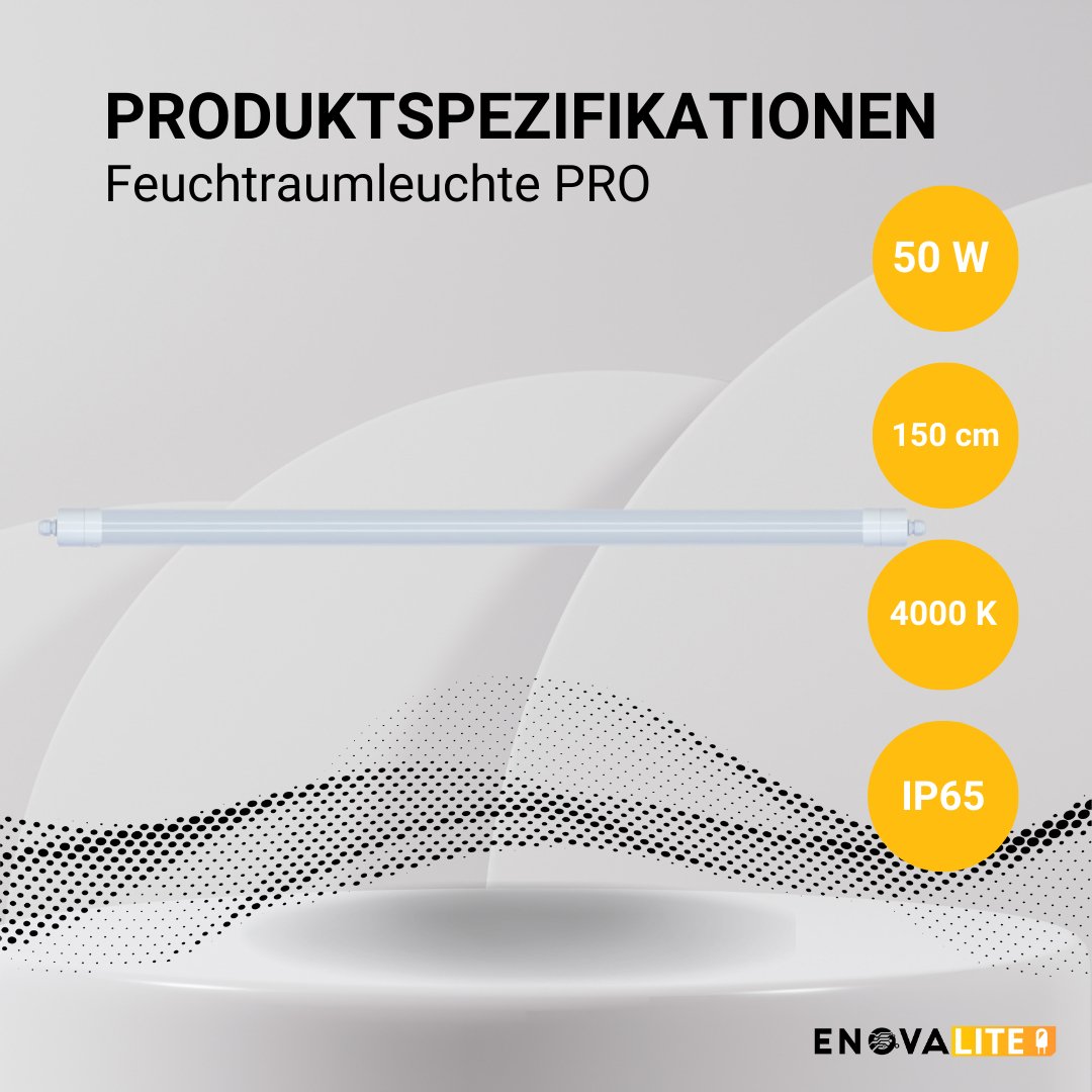 LED Feuchtraumleuchte PRO, 150cm, 50W, 6000lm, 4000K (neutralweiß), IP65, OSRAM-Netzteil, Steckklemme, durchschleifbar.