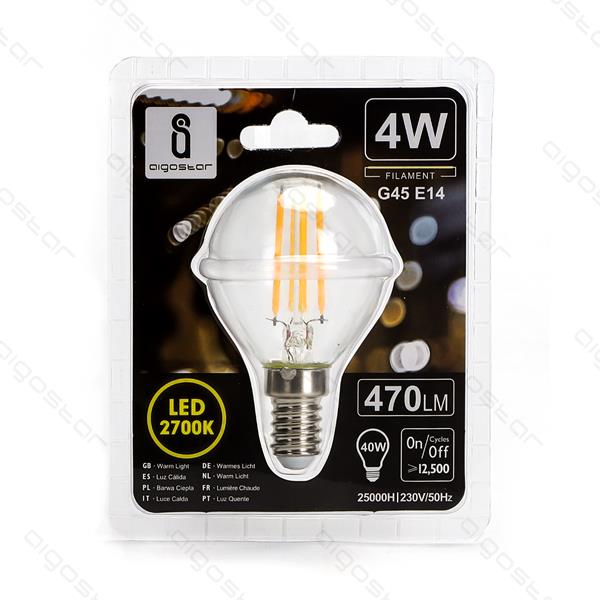 LED Filament Leuchte, E14, 4 W, 470 lm, 2700 K.