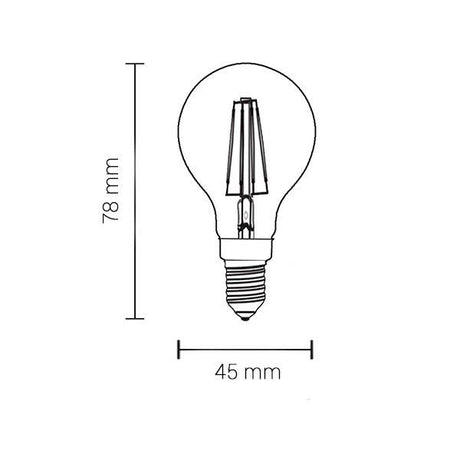 LED Filament Leuchtmittel, E14, 2W, Minibulbform, 200 Lumen, 2700K.