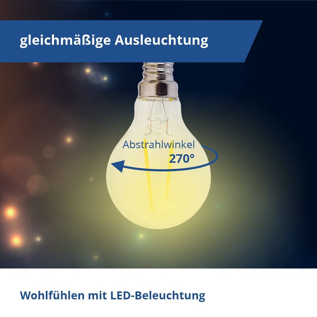 LED Filament Leuchtmittel, E14, 2W, Minibulbform, 200 Lumen, 4500K.