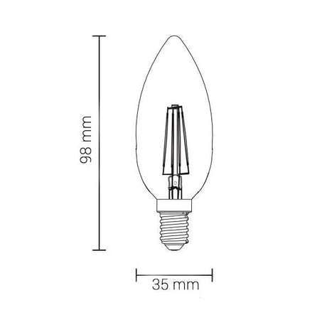 LED Filament Leuchtmittel E14, C35, 4 W, 400 lm, 2700 K, dimmbar.