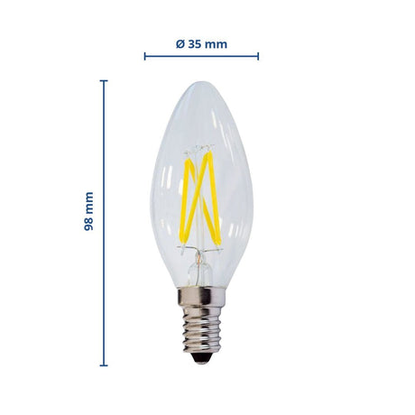 LED Filament Leuchtmittel E14, C35, 4 W, 400 lm, 6000 K  Lichttechnik24.de.