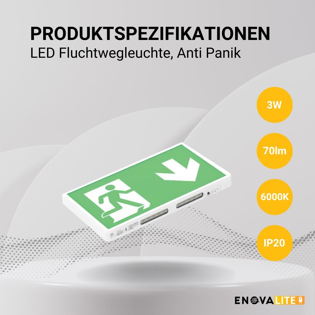 LED-Fluchtwegleuchte, Notausgang mit Notstromeinheit, Anti Panik Licht, TEST-Funktion, Wandmontage  Lichttechnik24.de.