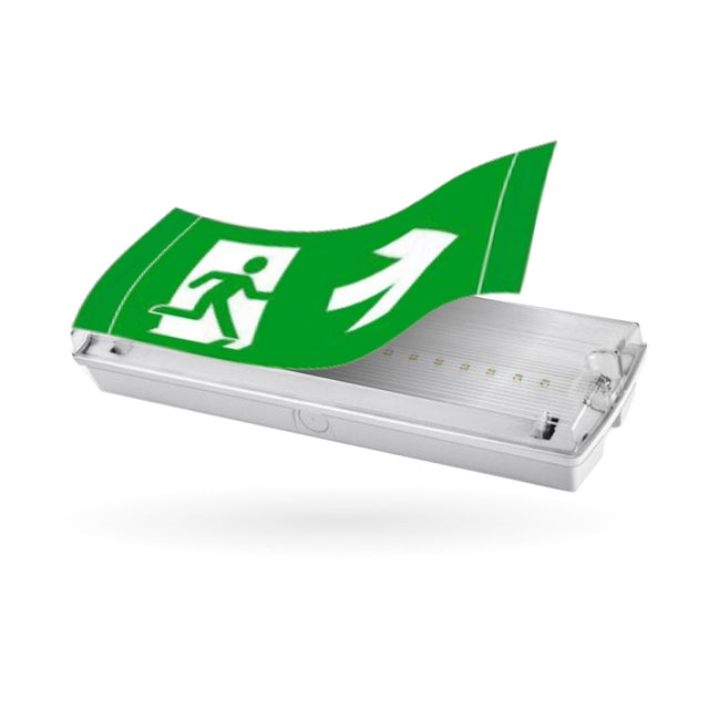 LED-Fluchtwegleuchte, Notausgang mit Notstromeinheit für Wand und Decke.