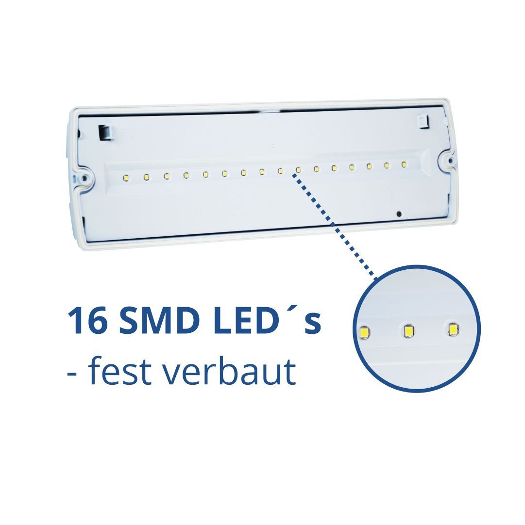 LED-Fluchtwegleuchte, Notausgang mit Notstromeinheit für Wand und Decke.